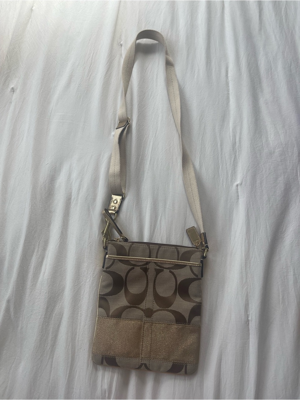 Coach Beige Signature Crossbody with Tan Accents